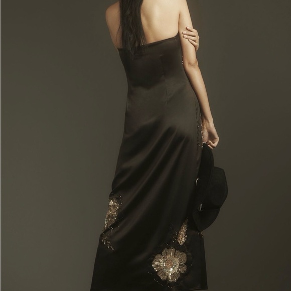 Let Me Be Strapless Embellished Midi/Maxi Dress with Gold Sequin Floral Accents - Picture 3 of 5